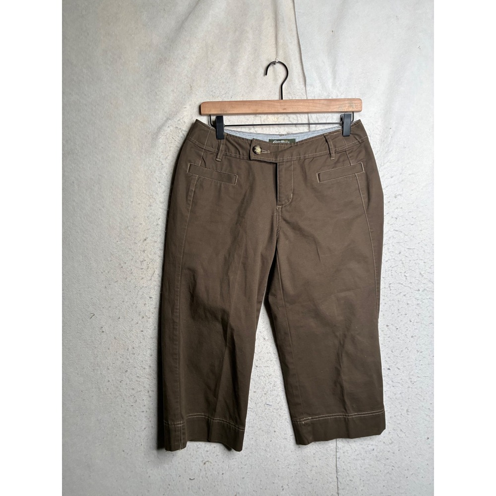 Eddie Bauer Blakely Fit Brown Cropped Pants Womens 4 Cotton Stretch Capris